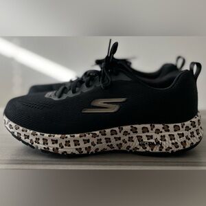 Skechers Black Athletic Sneakers with Leopard-Print Midsole
